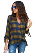 Sexy Mustard Blue Plaid Drape Top